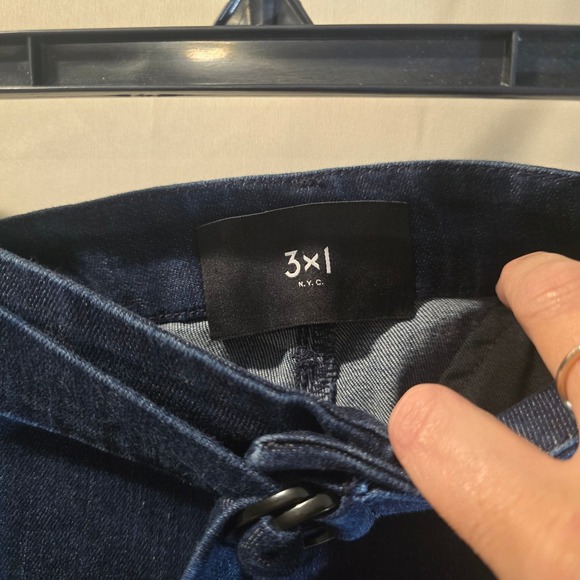 3x1 NYC Dark Wash Denim Belted Button Fly Cropped Pants Size 32 US 12 - Picture 3 of 5